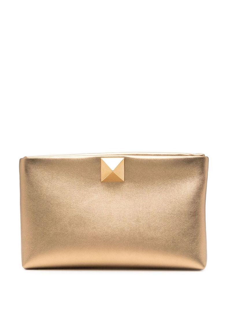 Gold One Stud Leather Clutch Bag