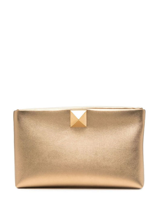 Gold One Stud Leather Clutch Bag