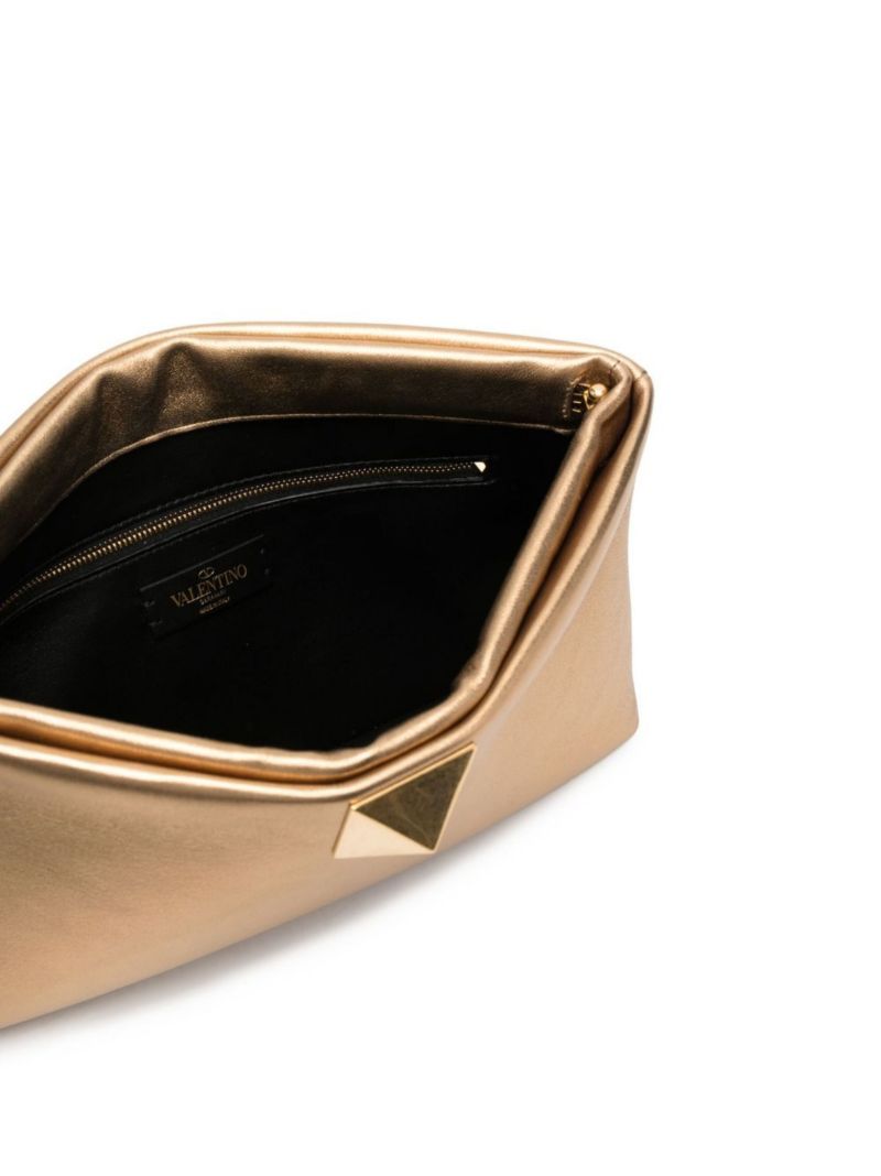 Gold One Stud Leather Clutch Bag