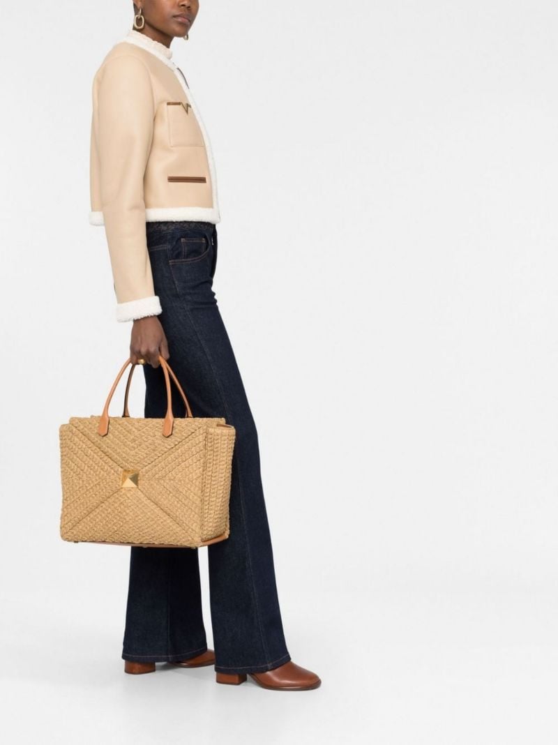 Neutral One Stud Large Raffia Tote Bag