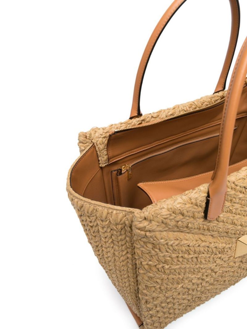 Neutral One Stud Large Raffia Tote Bag