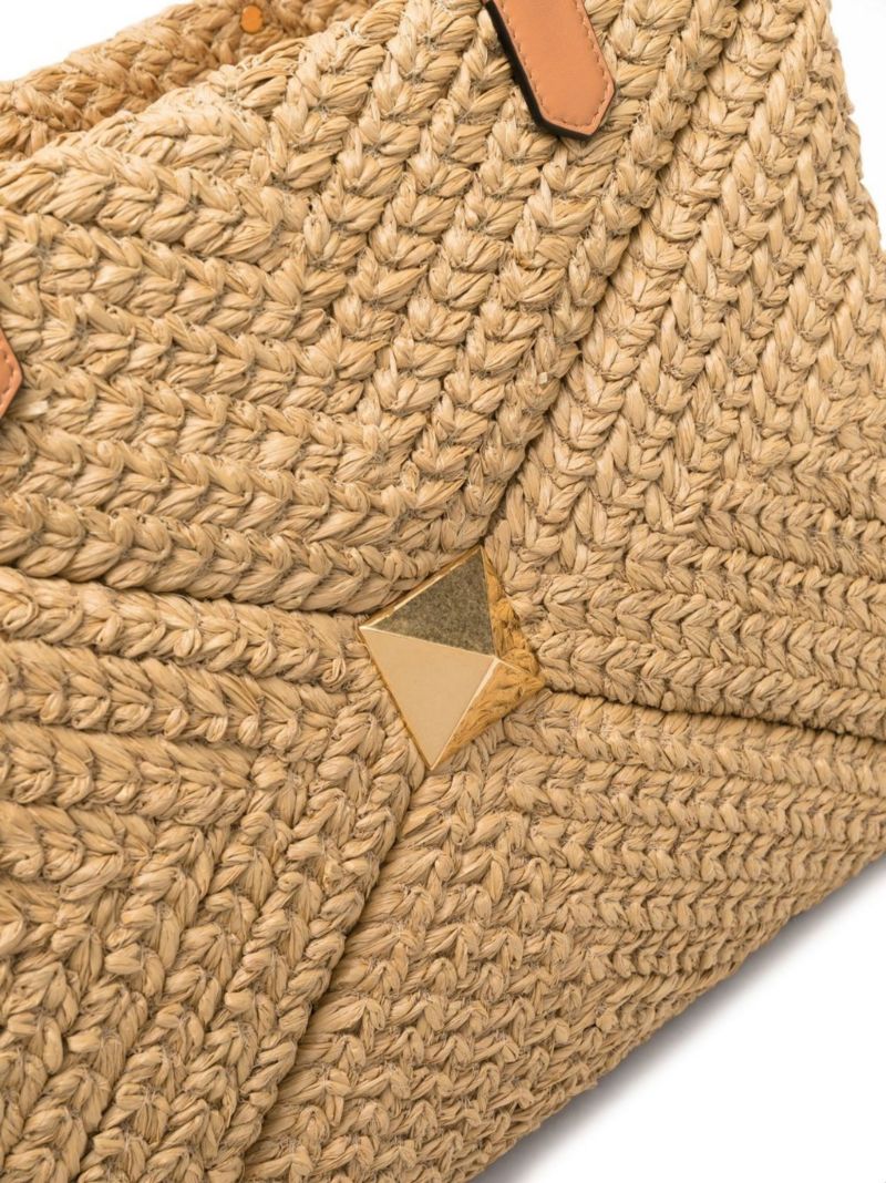 Neutral One Stud Large Raffia Tote Bag