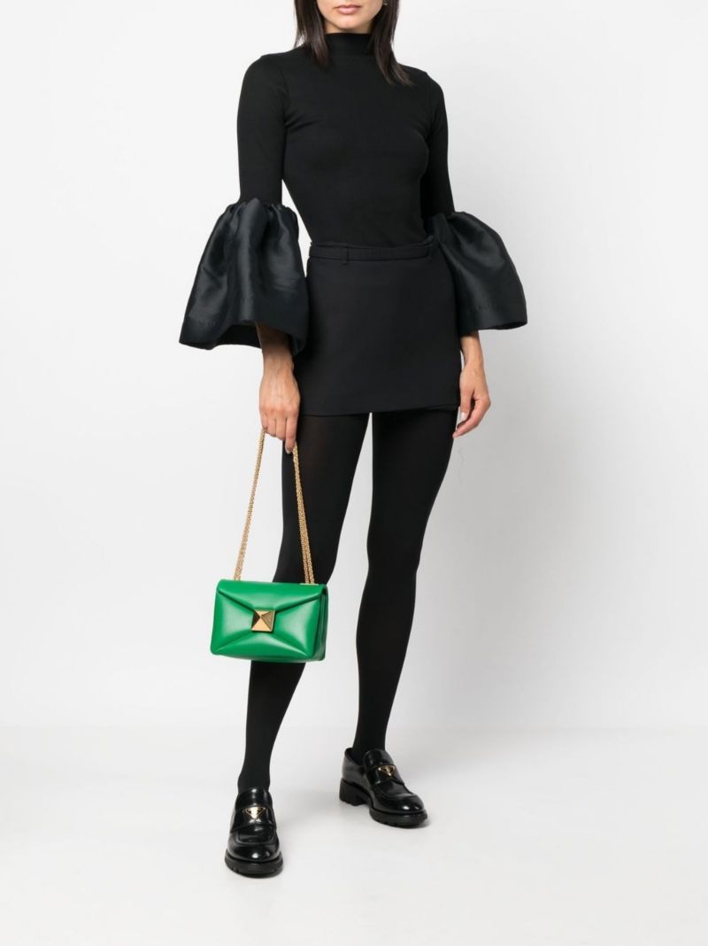 Green One Stud Leather Cross Body Bag