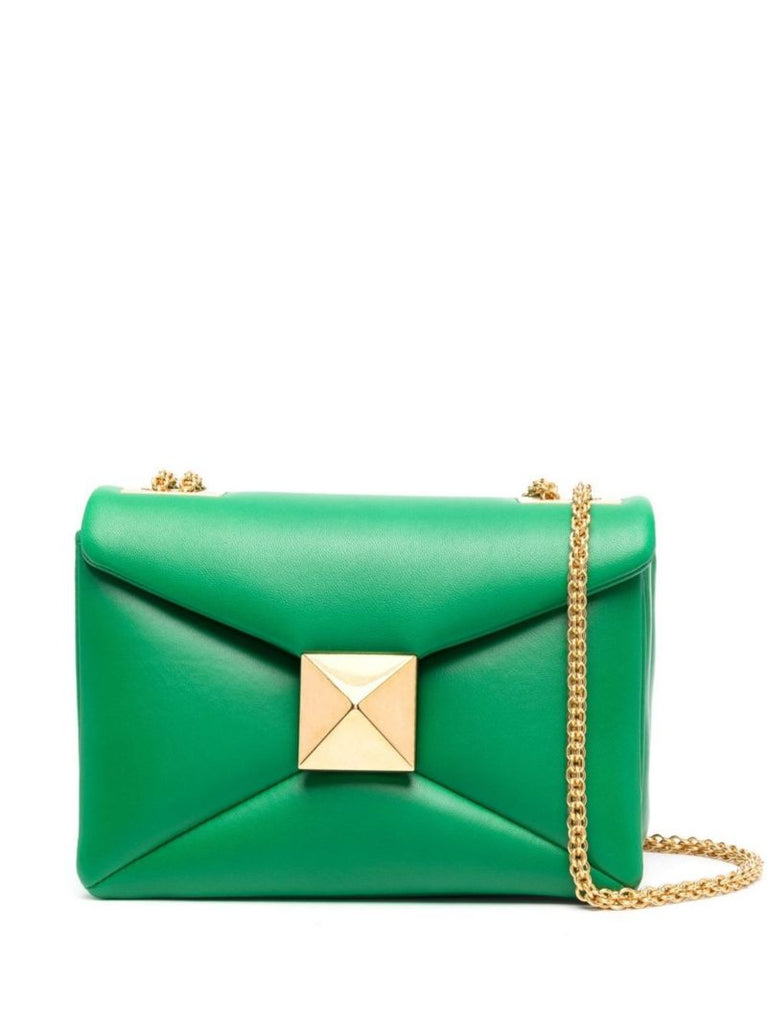 Green One Stud Leather Cross Body Bag