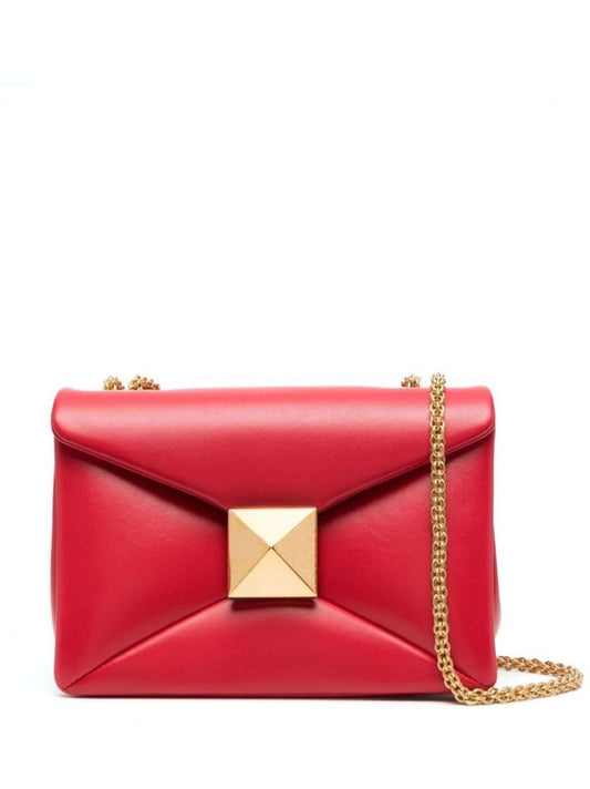 Red One Stud Leather Cross Body Bag