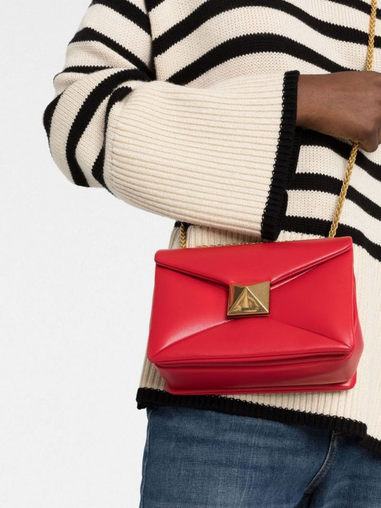 Red One Stud Leather Cross Body Bag