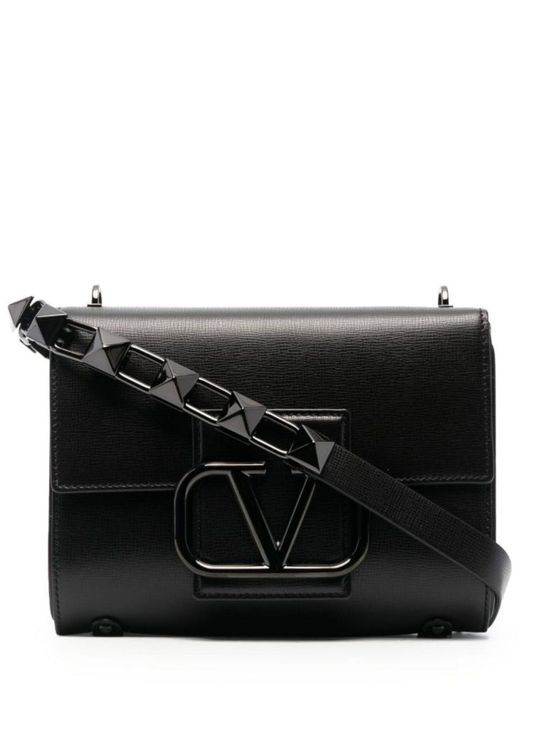 Black Vlogo Signature Leather Shoulder Bag