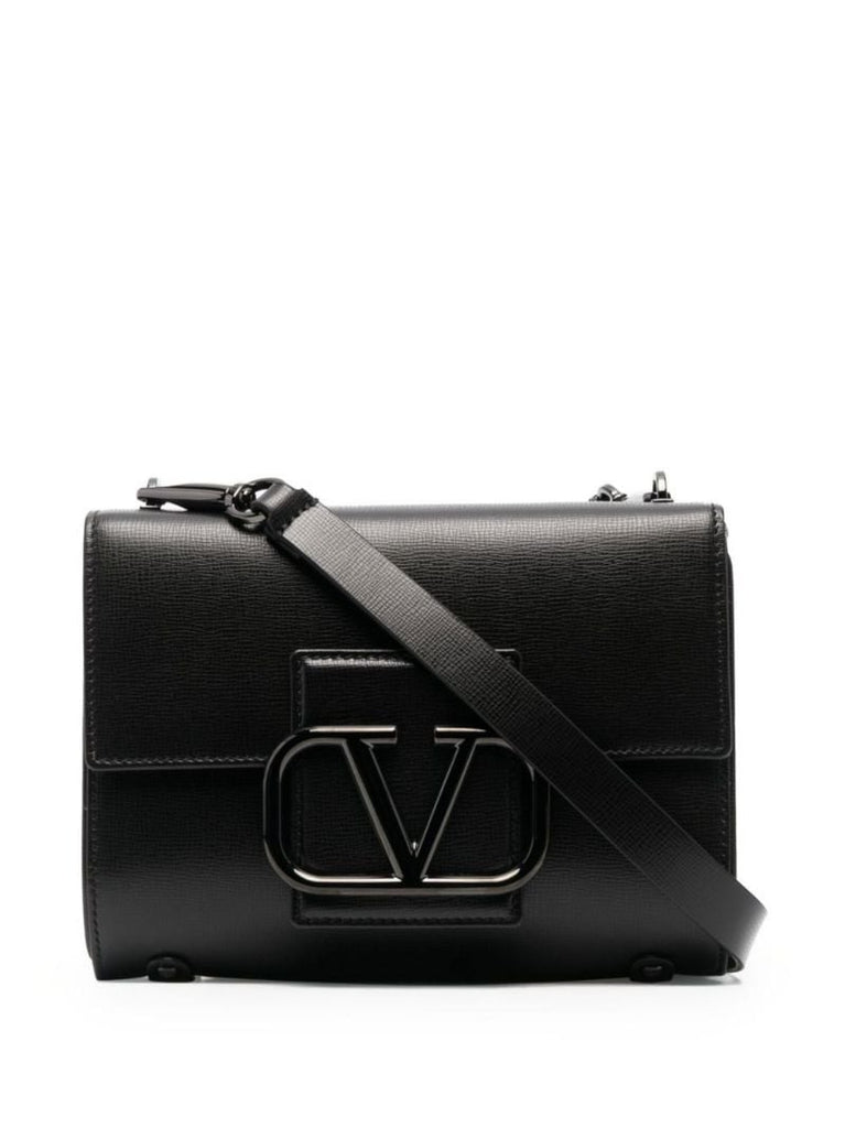 Black Vlogo Signature Leather Shoulder Bag