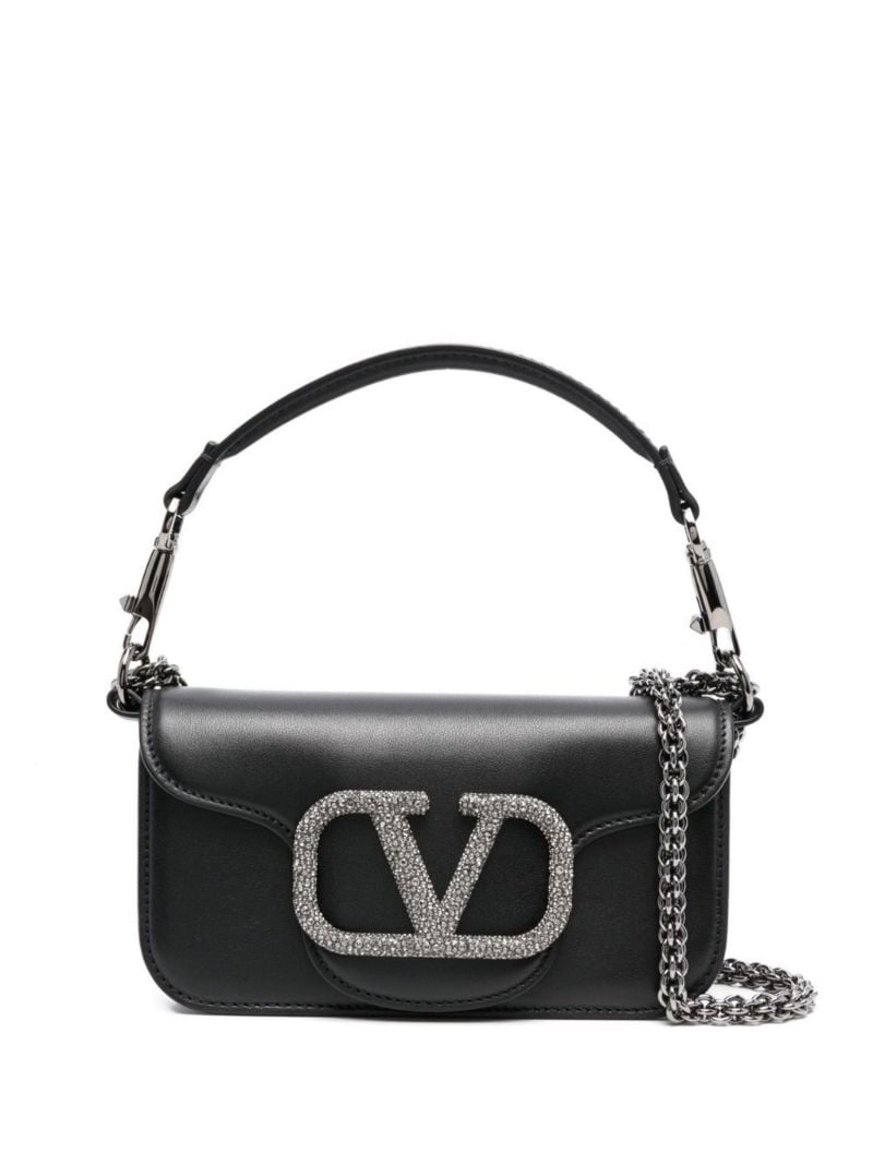 Black Vlogo Leather Tote Bag