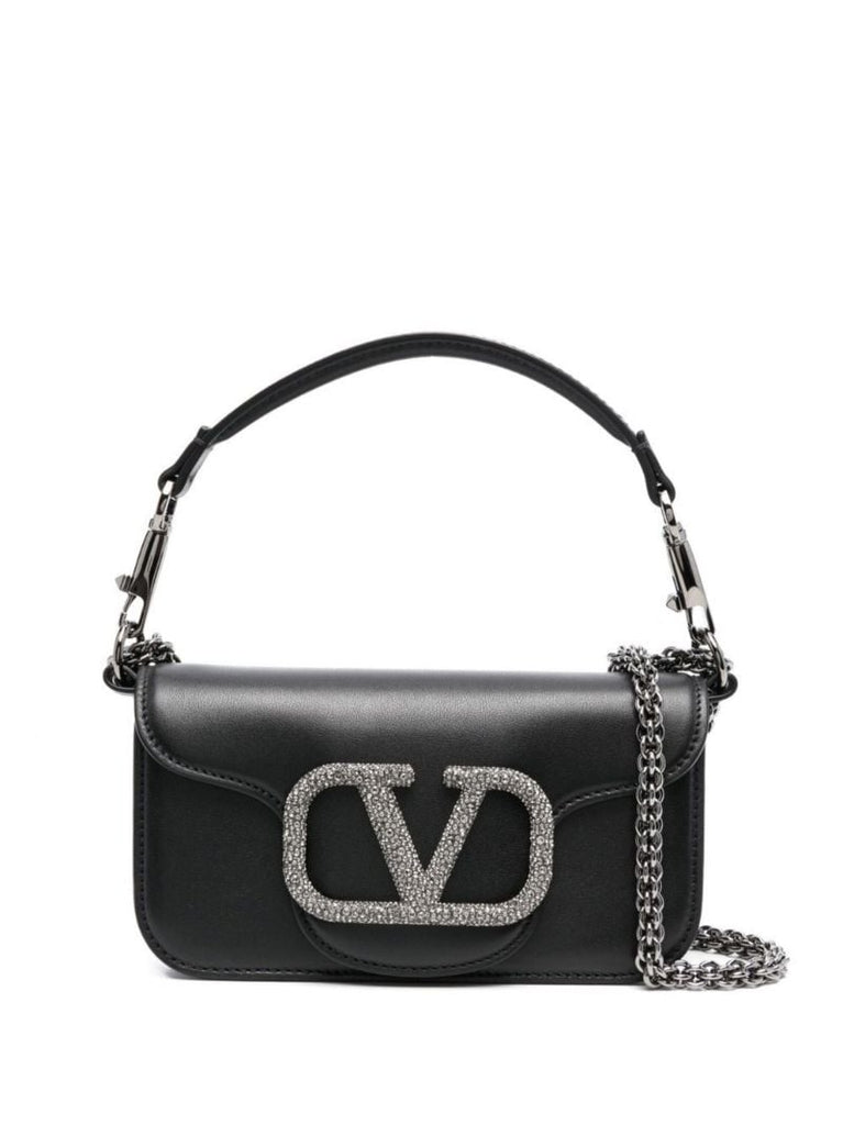 Black Vlogo Leather Tote Bag