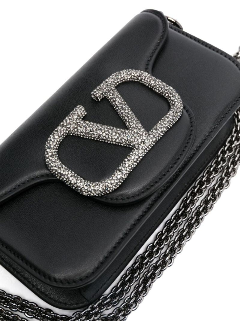 Black Vlogo Leather Tote Bag