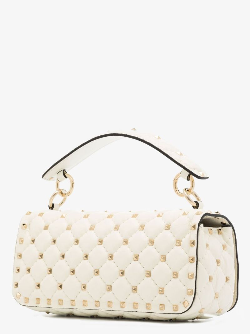 White Rockstud Spike Leather Shoulder Bag