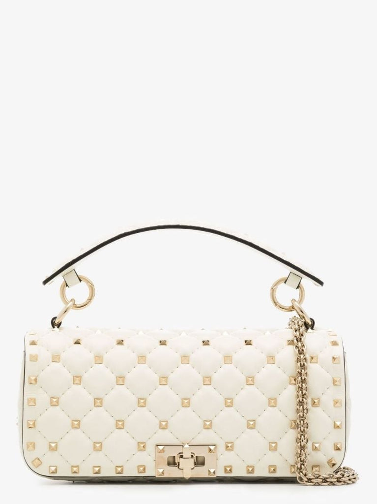 White Rockstud Spike Leather Shoulder Bag