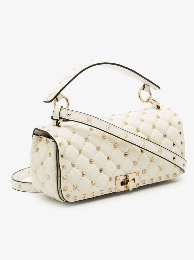 White Rockstud Spike Leather Shoulder Bag