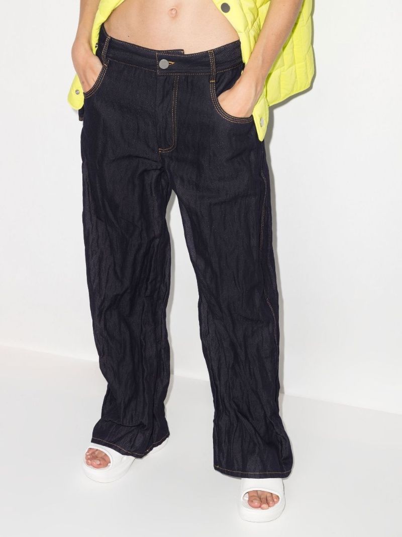 Blue Scrunched Wide-leg Jeans
