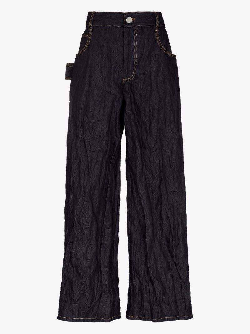 Blue Scrunched Wide-leg Jeans