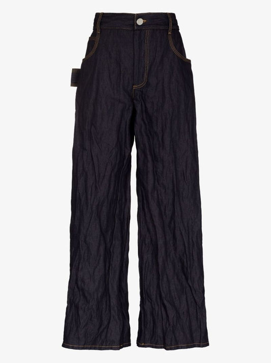 Blue Scrunched Wide-leg Jeans