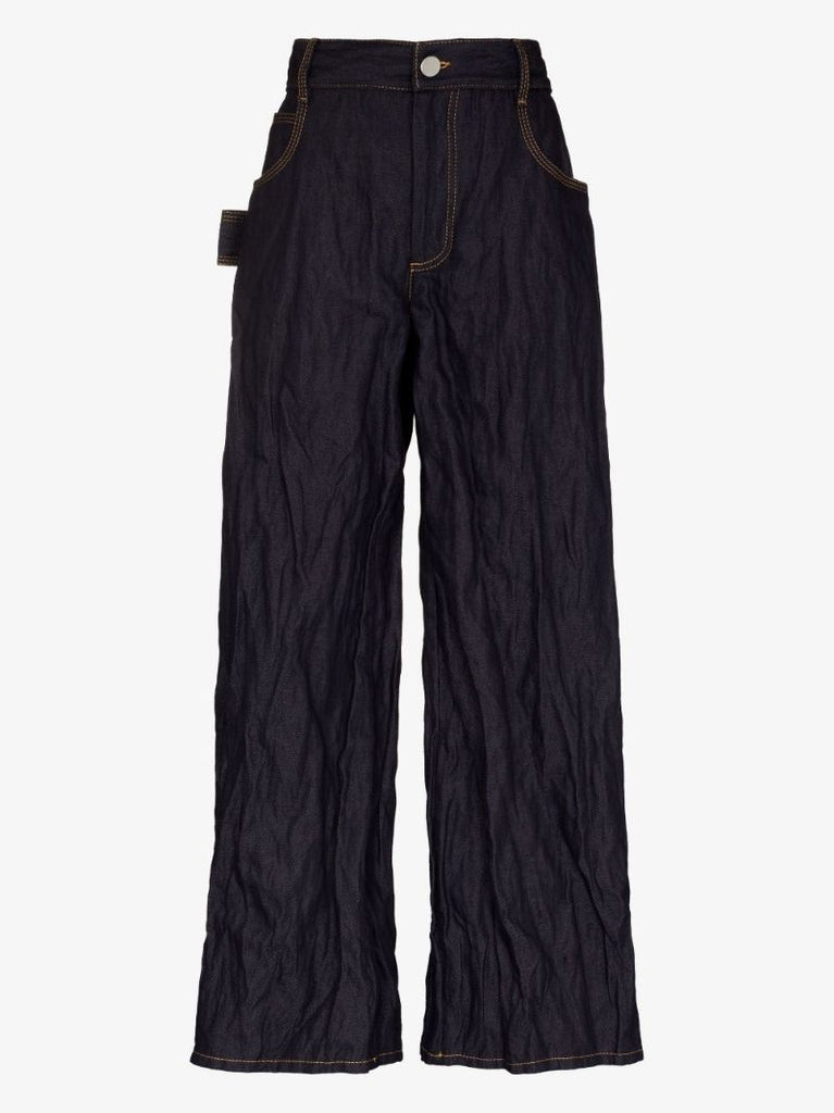 Blue Scrunched Wide-leg Jeans