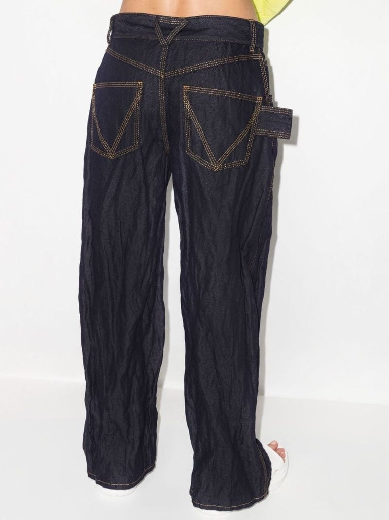 Blue Scrunched Wide-leg Jeans
