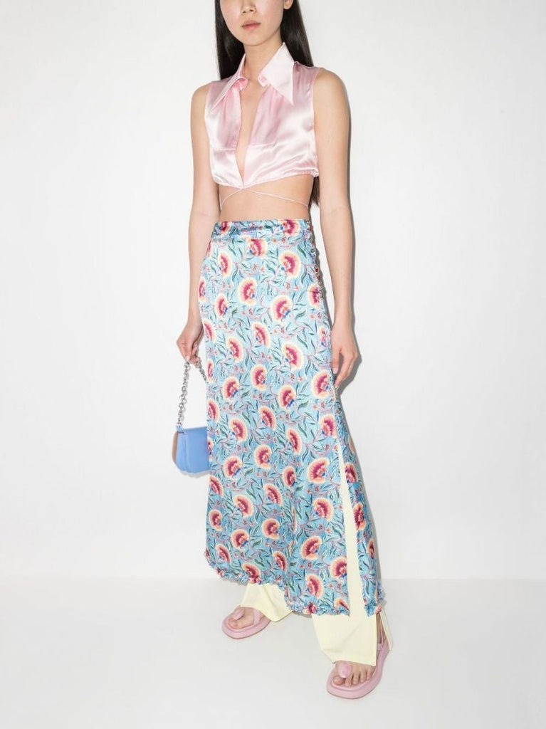 Flower Print High Waist Midi Skirt
