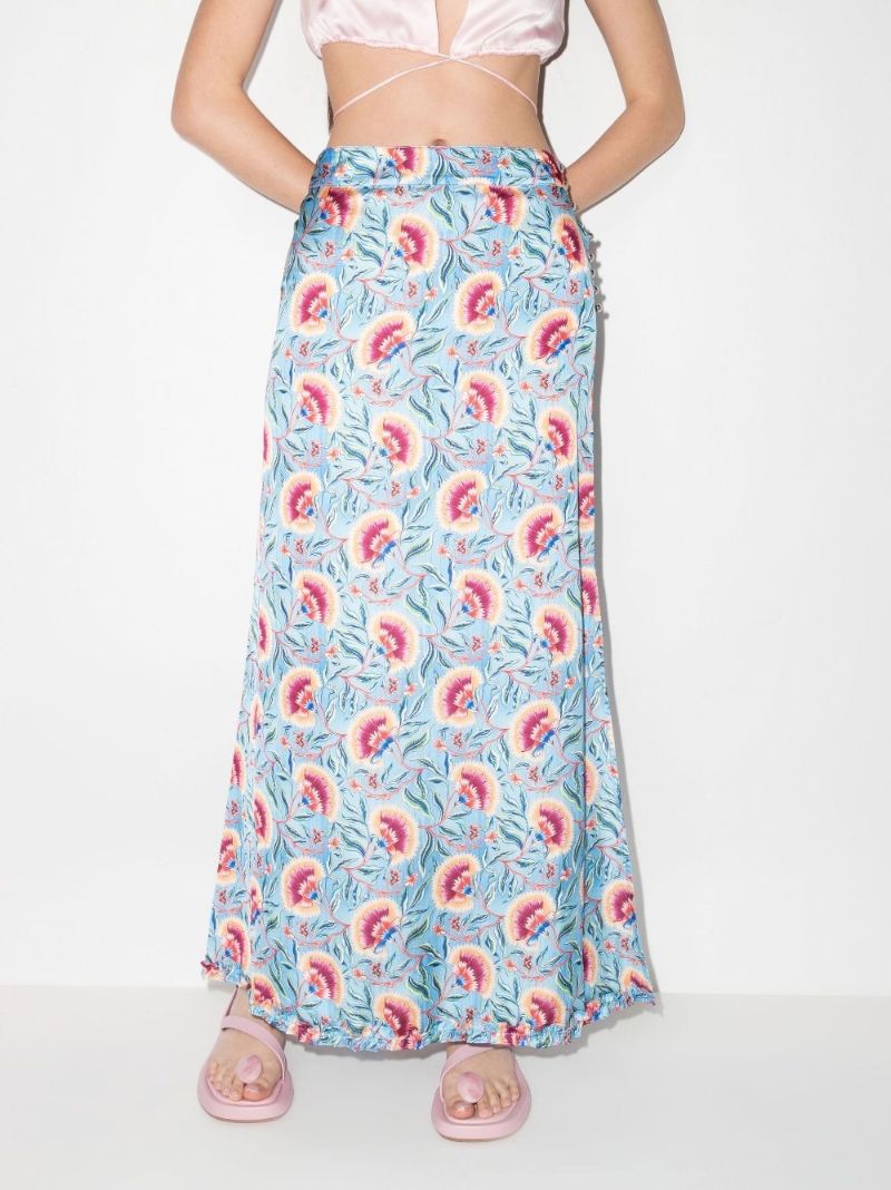 Flower Print High Waist Midi Skirt