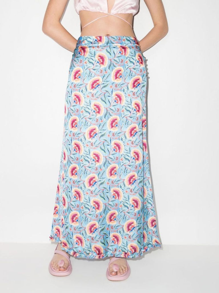 Flower Print High Waist Midi Skirt