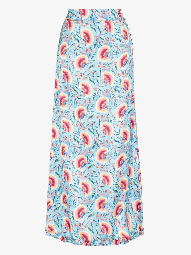 Flower Print High Waist Midi Skirt