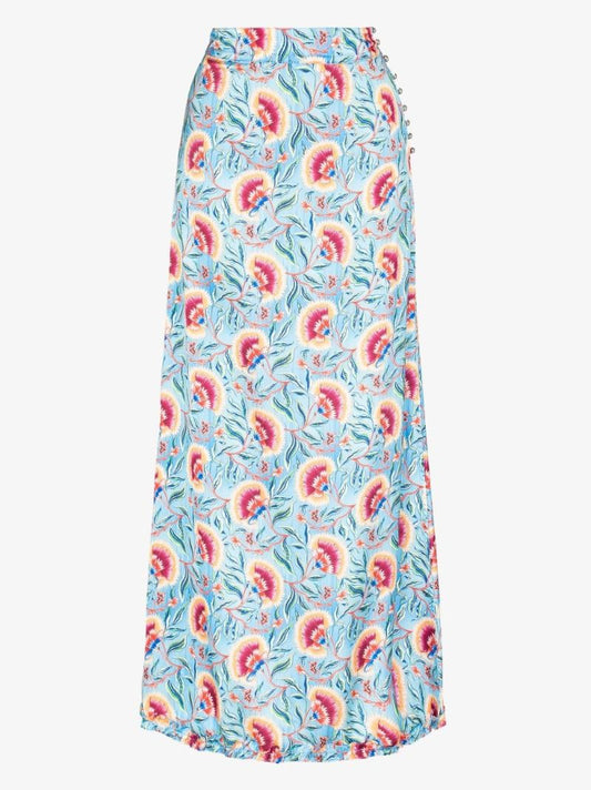 Flower Print High Waist Midi Skirt