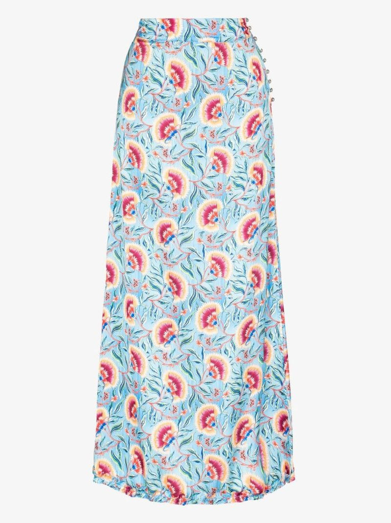 Flower Print High Waist Midi Skirt