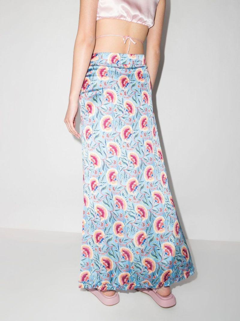 Flower Print High Waist Midi Skirt