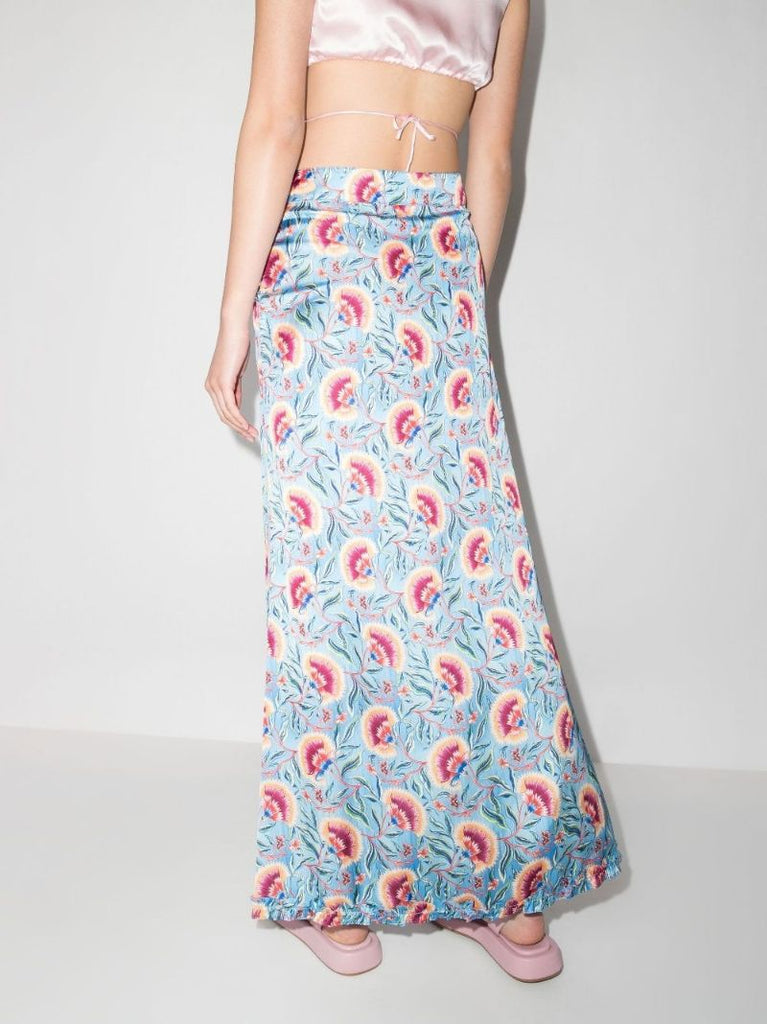 Flower Print High Waist Midi Skirt