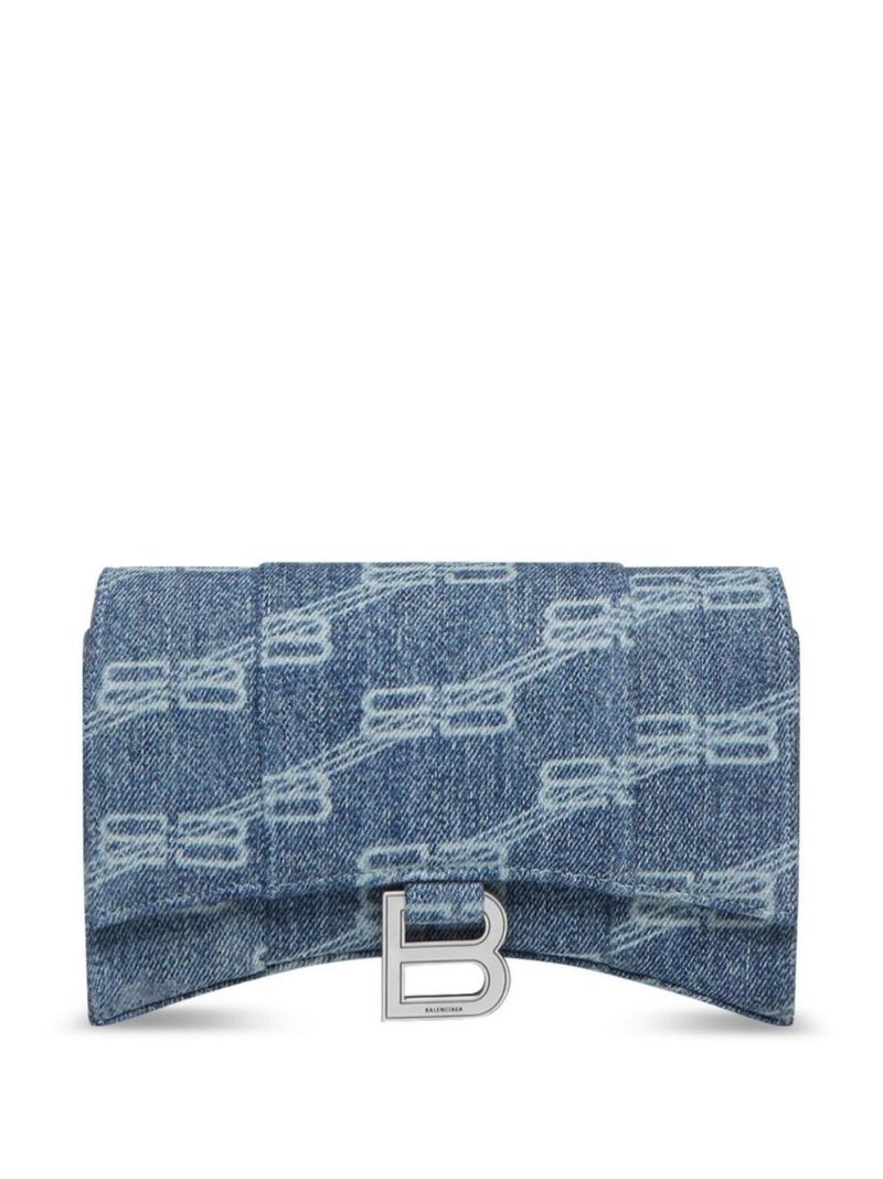Blue Hourglass Monogram Denim Chain Wallet