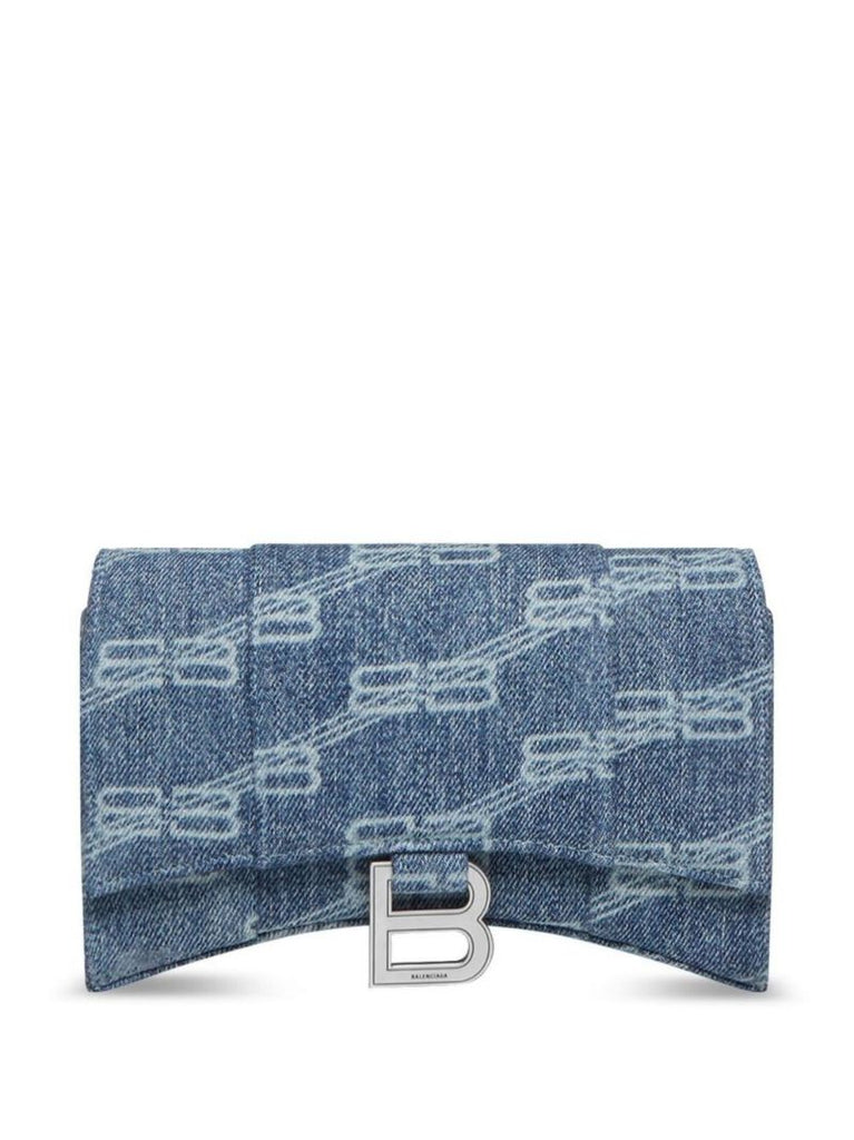 Blue Hourglass Monogram Denim Chain Wallet