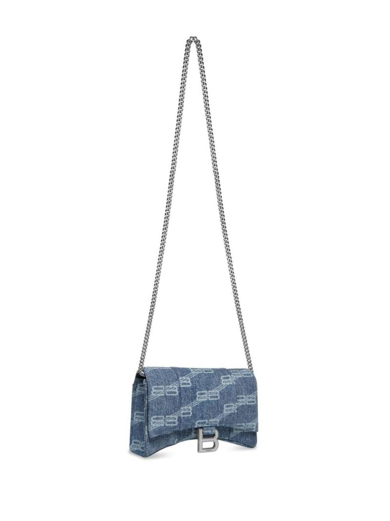 Blue Hourglass Monogram Denim Chain Wallet