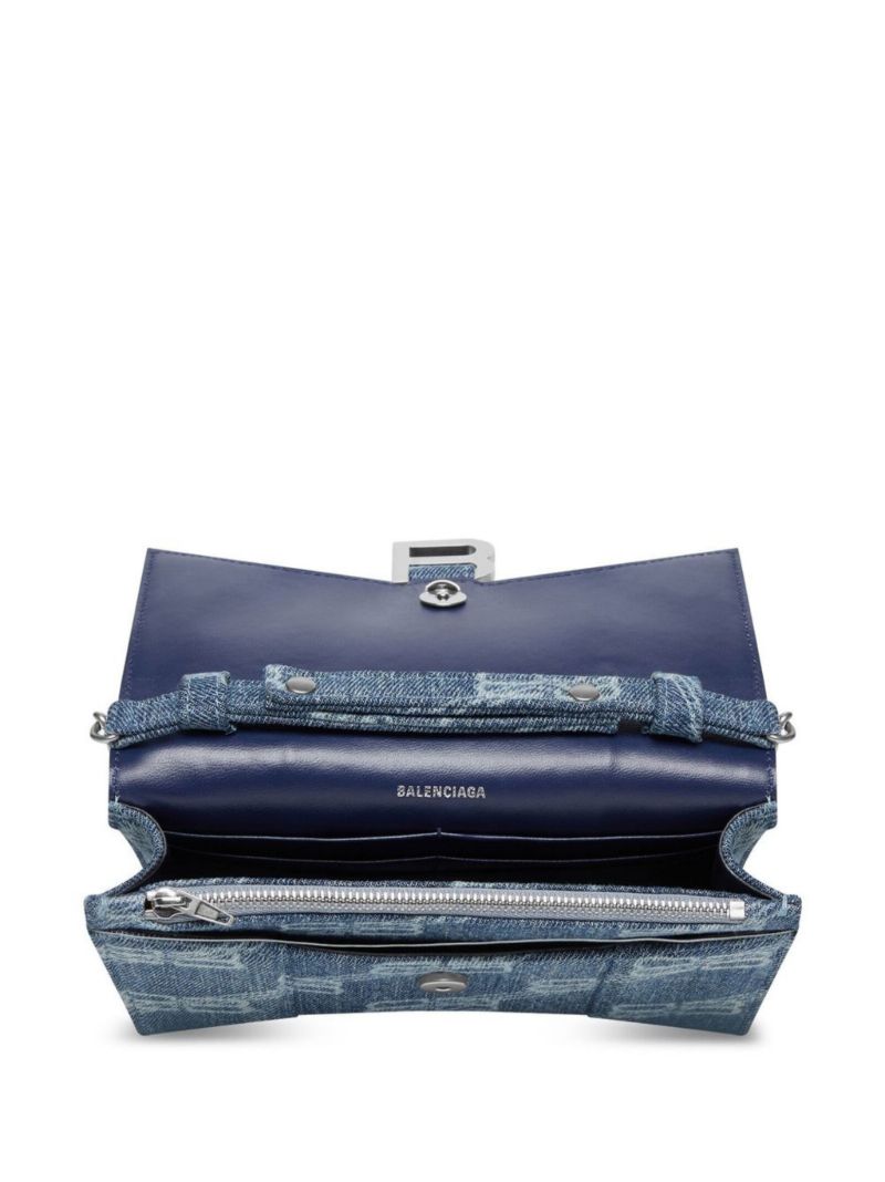 Blue Hourglass Monogram Denim Chain Wallet