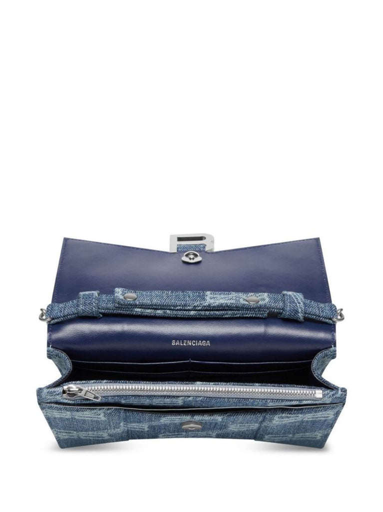 Blue Hourglass Monogram Denim Chain Wallet