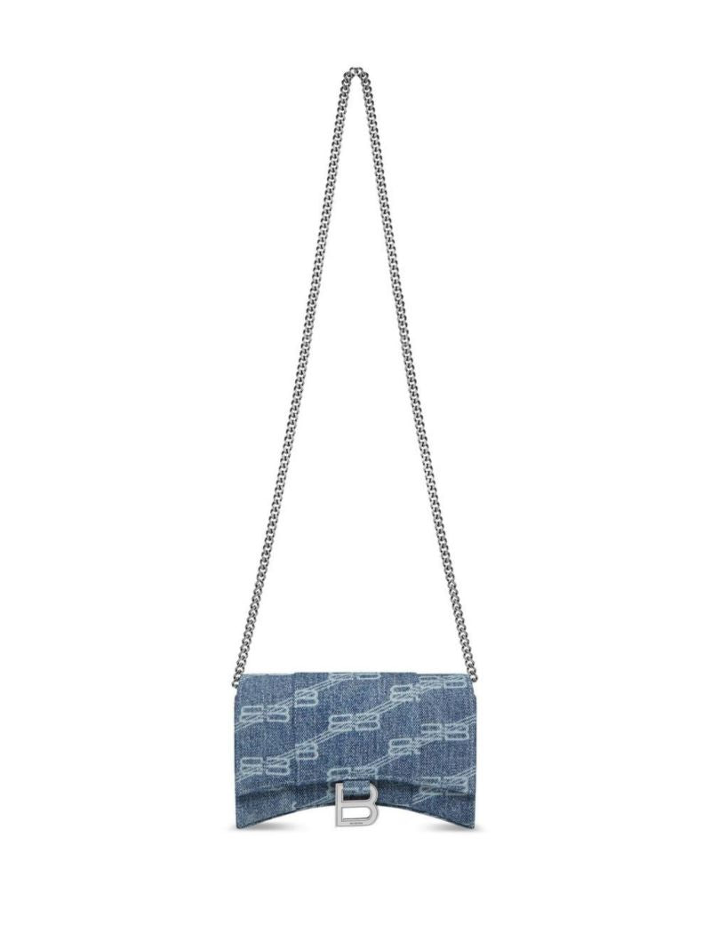 Blue Hourglass Monogram Denim Chain Wallet