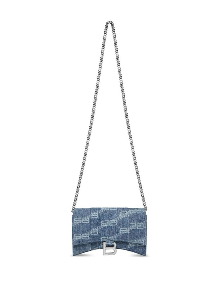 Blue Hourglass Monogram Denim Chain Wallet