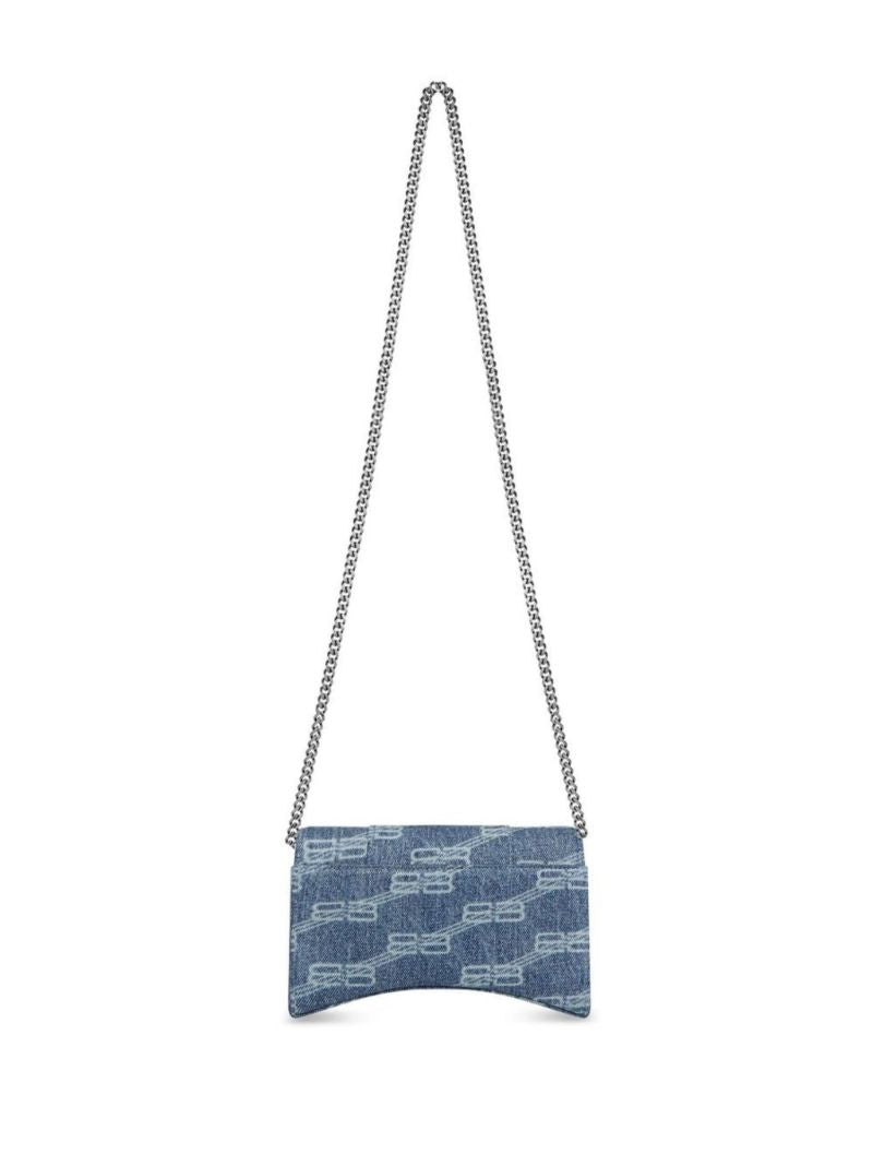 Blue Hourglass Monogram Denim Chain Wallet