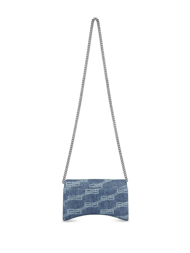 Blue Hourglass Monogram Denim Chain Wallet