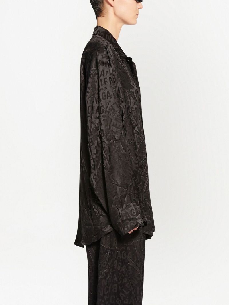 Black Logo Print Silk Shirt