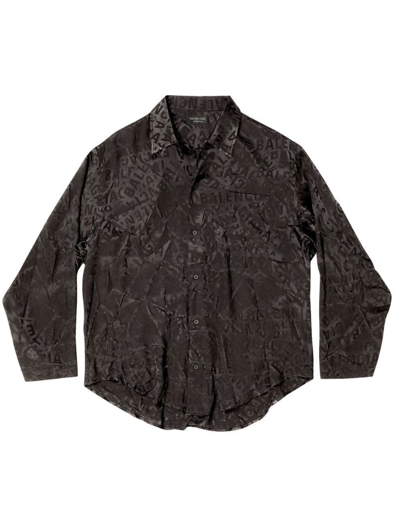Black Logo Print Silk Shirt