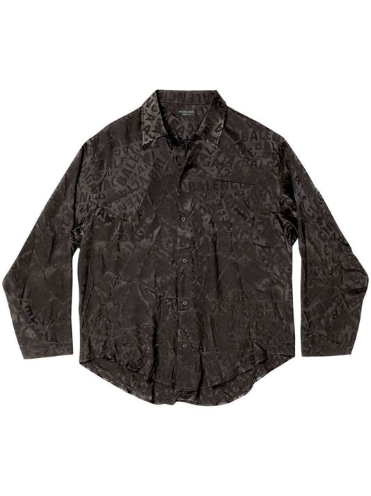 Black Logo Print Silk Shirt