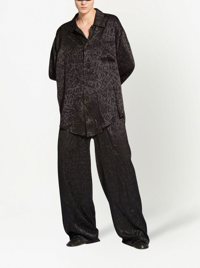 Black Logo Print Silk Shirt