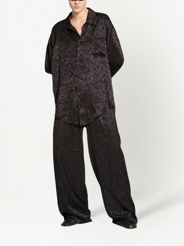 Black Logo Print Silk Shirt