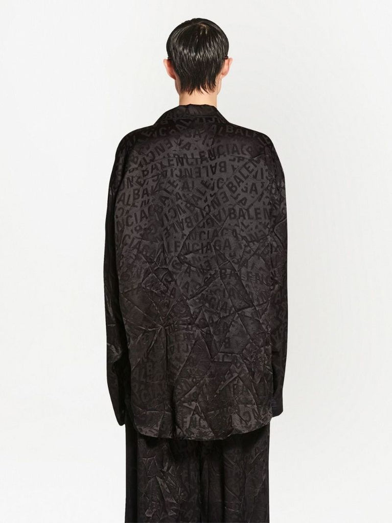 Black Logo Print Silk Shirt