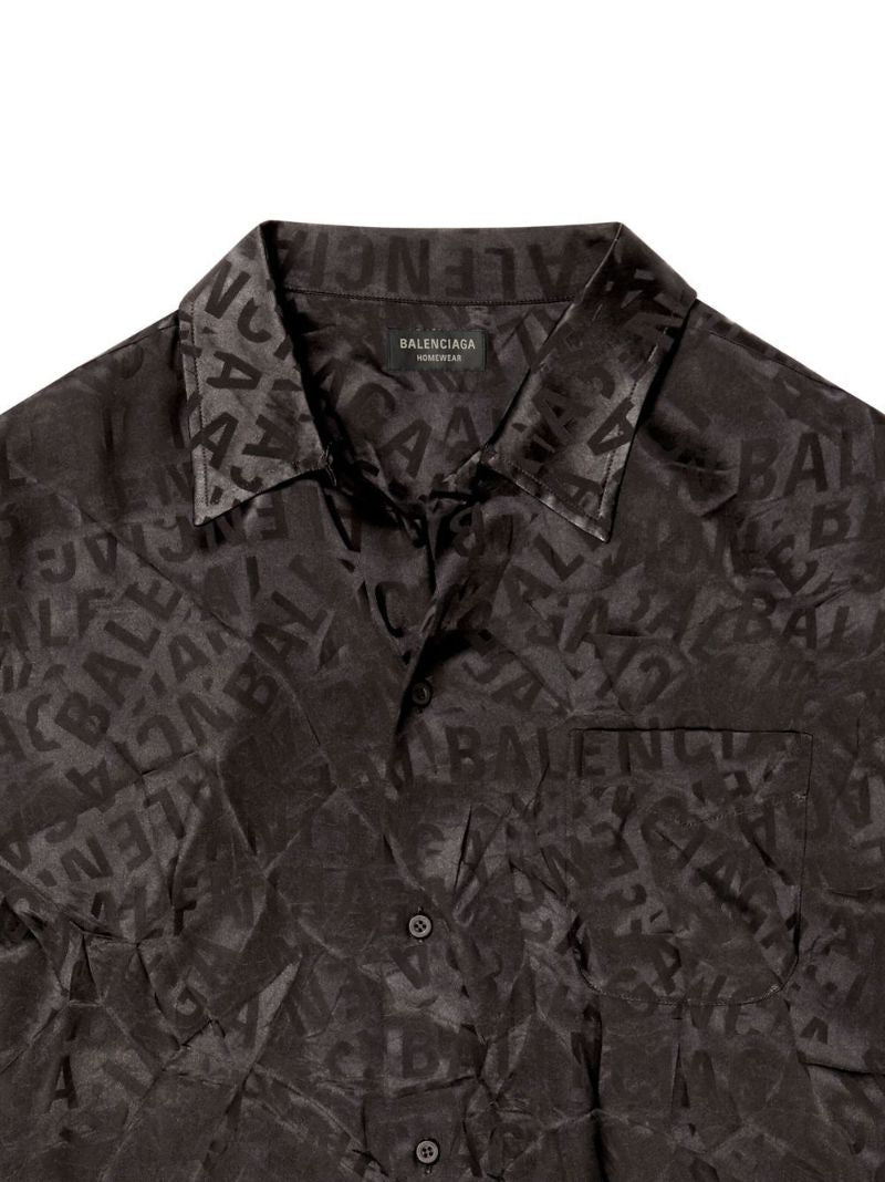 Black Logo Print Silk Shirt