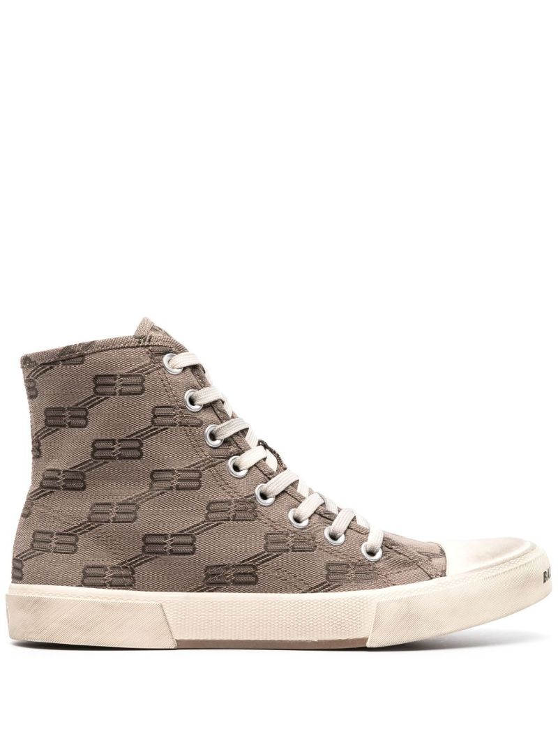 Neutral Paris Monogram High-top Sneakers