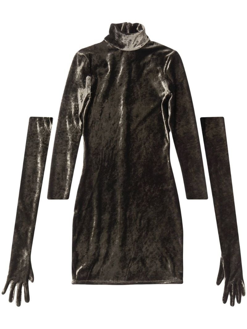 Brown Crushed Velvet Dress with Gloves