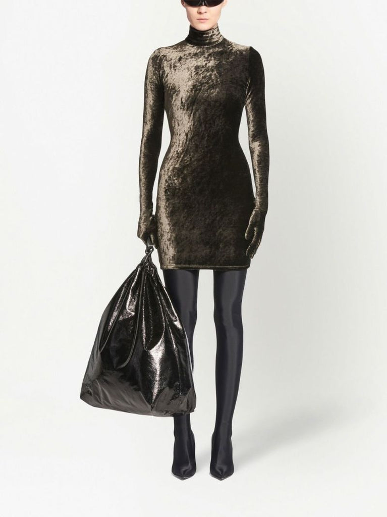 Brown Crushed Velvet Dress with Gloves